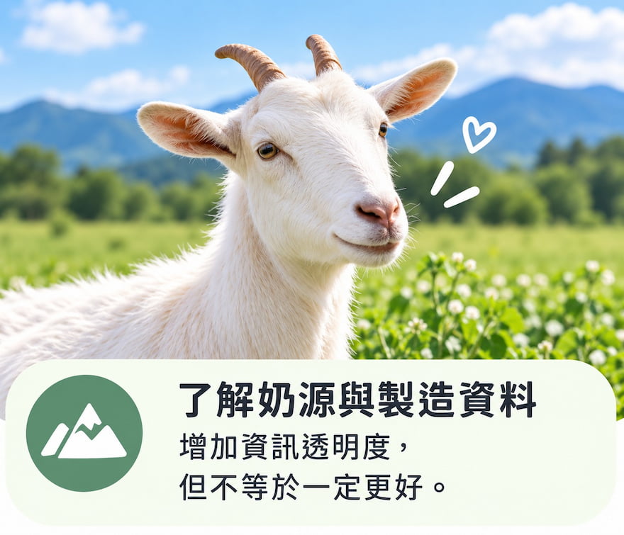 比較羊奶粉奶源及製造資料,了解產品來源及資訊透明度
